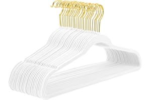 MIZGI Premium Velvet Hangers Pack 50 Pcs Heavyduty - Non Slip Slimline - Velvet Suit Hangers White - Gold Hooks,Space Saving Clothes