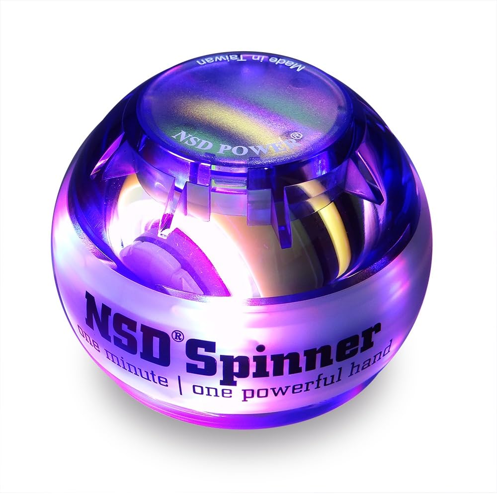 NSD Roll 'N Spin Rainbow Lit AutoStart Spinner Gyroscopic Wrist and Forearm Exerciser with AutoStart and Multi-Lit LED, Purple Power