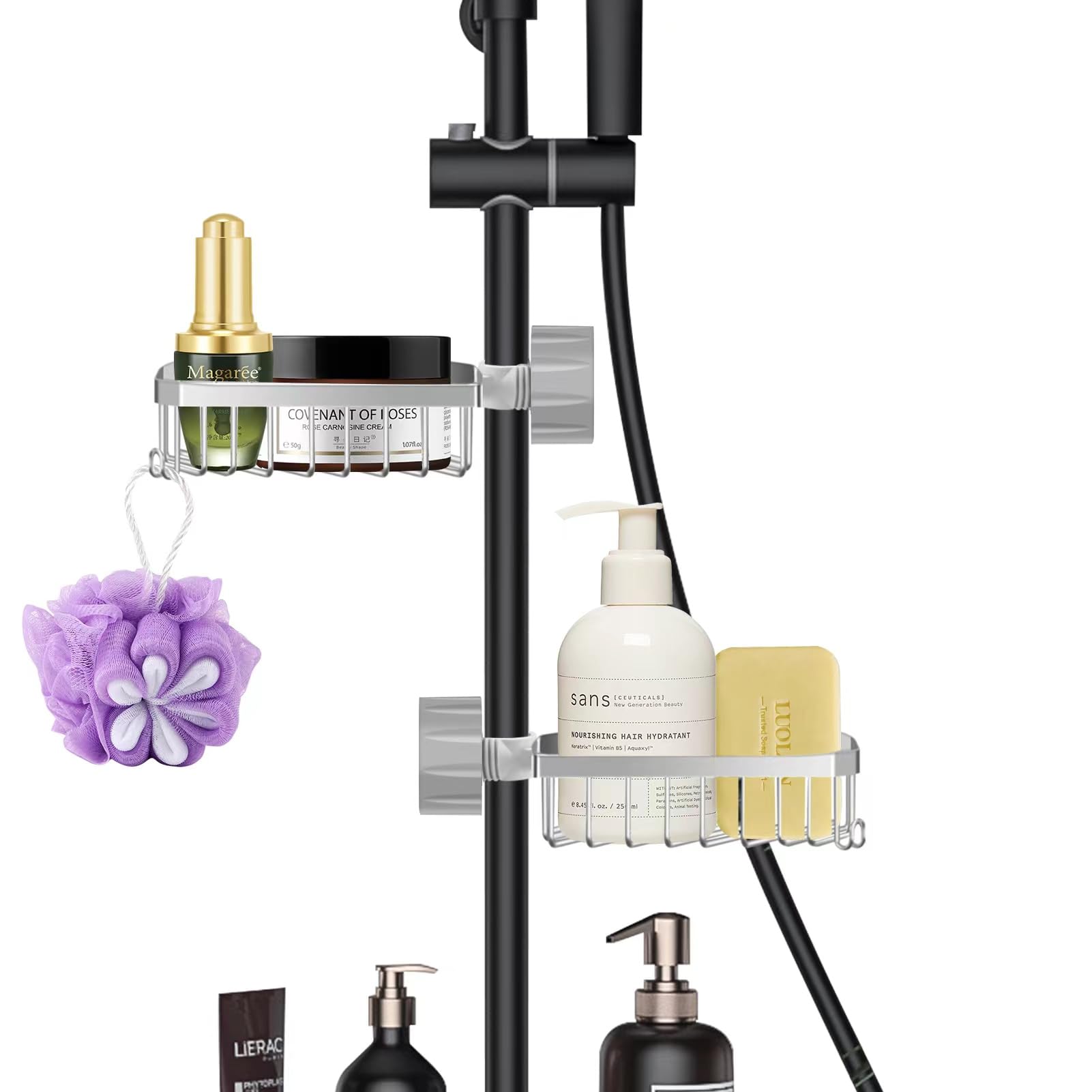 Bnimtm 2 Pcs Shampoo, Body Wash Rack, Soap Holder, 304 Stainless Steel Bathroom Caddy for Shower Riser Rail, Sponge Holder For Kitchen Suitable for Kitchen Taps