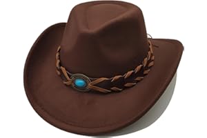 WILLHEOY Classic Western Cowboy Hat Cowgirl Hat Unisex Men's & Women's Wide Brim Felt Fedora Hat Flat Top with Buckle Belt