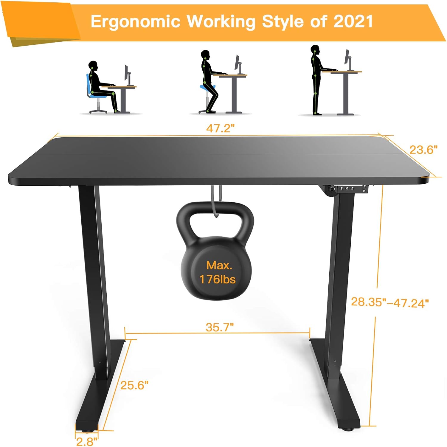 ErGear Electric Height Adjustable Standing Desk, 48 x 24 Inches Stand up Desk Workstation, Sit Stand Desk Home Office Table with Solid Wood Splice Tabletop Black: Kitchen & Dining