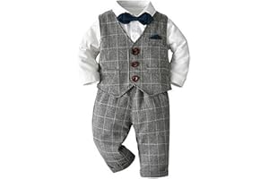 Baby Boys Gentleman Clothes Toddler Birthday Wedding Formal Tuxedo Kids Christening Outfits Grey 3-6 Months