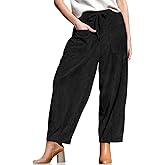 TARSE Women’s Corduroy Pants Baggy Wide Leg Pants Casual Elastic Waisted Palazzo Harem Pants with Pockets