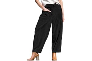 TARSE Women’s Corduroy Pants Baggy Wide Leg Pants Casual Elastic Waisted Palazzo Harem Pants with Pockets