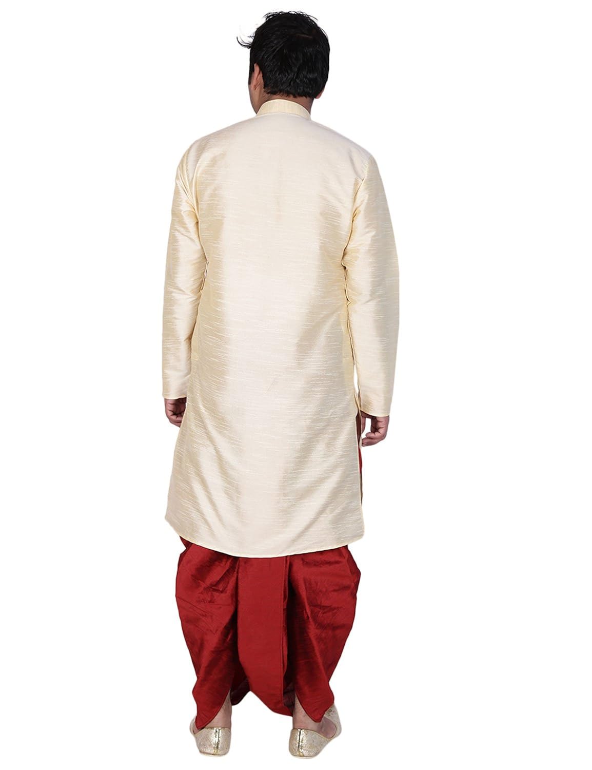 modern garments men's beige dupion silk kurta & red dhoti
