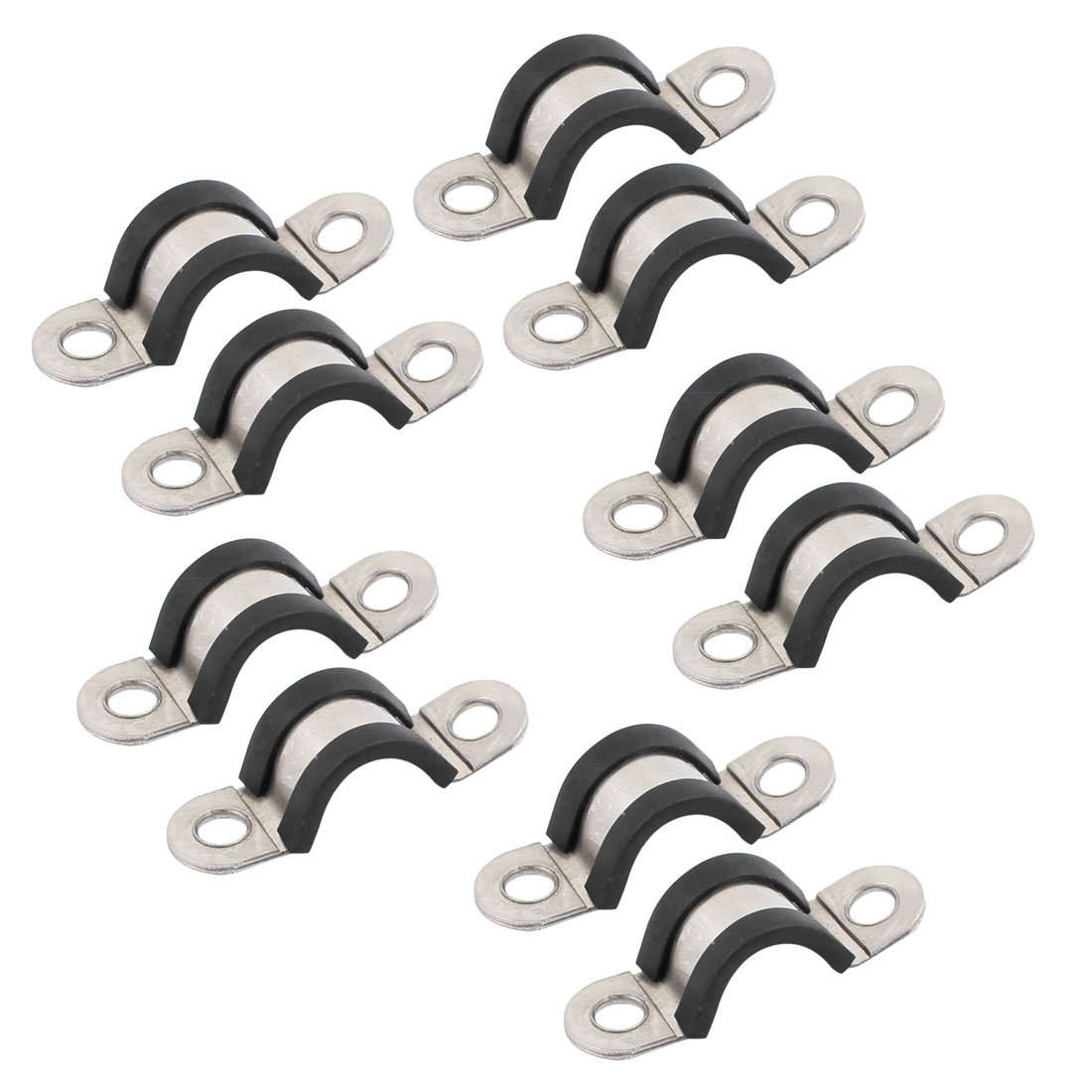 sourcingmap 10Pcs 13mm Dia Rubber Lined U Shaped Stainless Steel Pipe Clips Hose Tube Clamp
