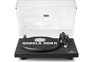 ANGELS HORN High Fidelity Vinyl Record Player, Bluetooth Turntable, 2 Speed Belt Drive, Built-in Preamp, Adjustable Counterweight,Magnetic Cartridge (Black)