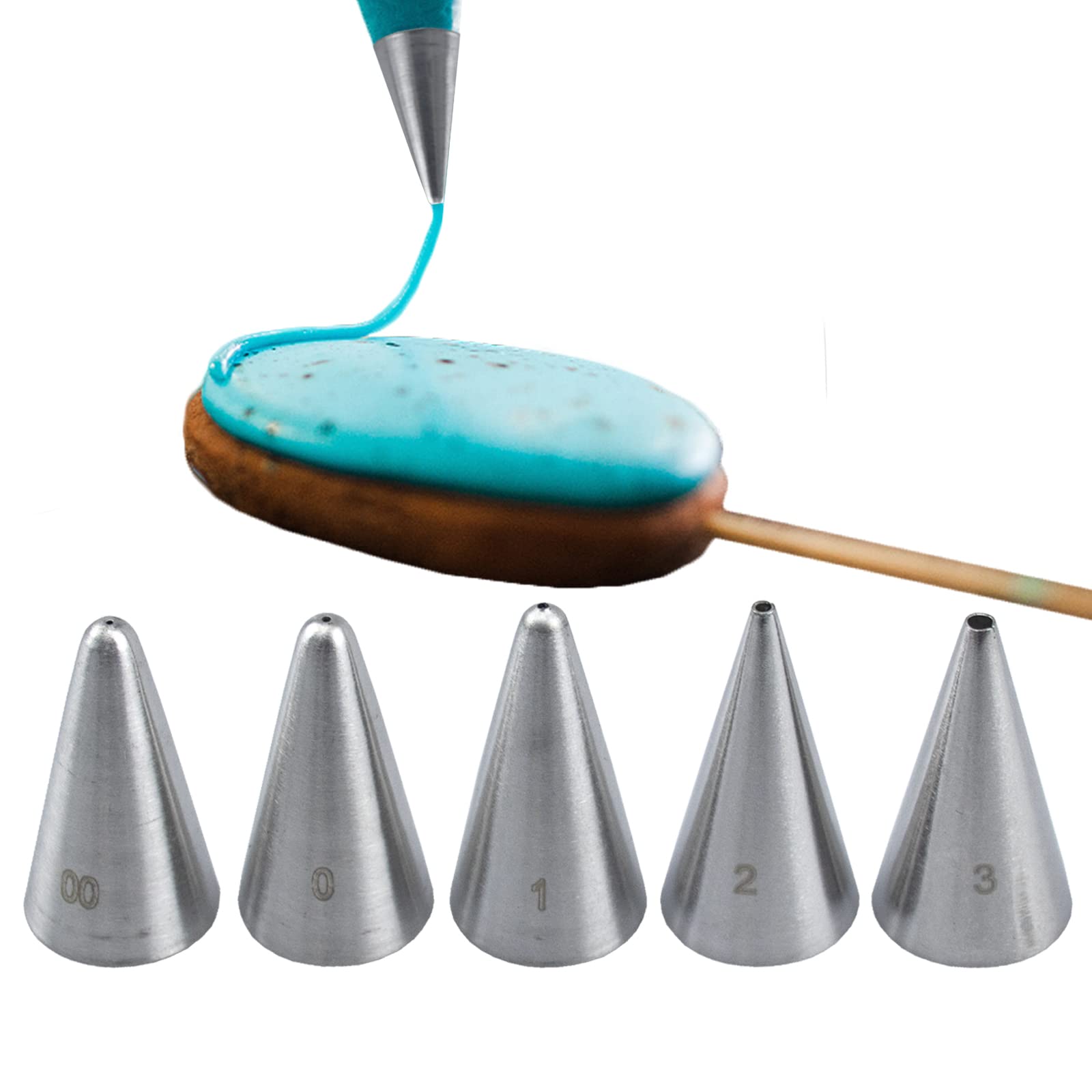 Tabiger 5pcs Small Round Piping Tips Cream Writing Drawing Nozzles Plain Pastry Tubes Tiny Round Decorating Nozzles Detail Tips for Cakes Cupcakes Macaron Cookies Baking Supplies