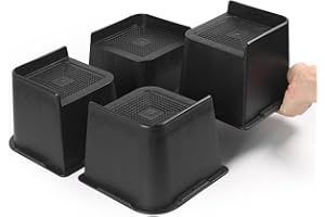Sunifier Bed Risers 4 inch, Heavy Duty Table Risers 4 Pack, L Shape Furniture Risers, Oversized Bed Lifts Risers for Beds Frame, Risers for Couch Sofa Chairs Legs (Black 4-Pack,4 inch)