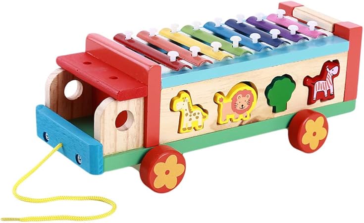 Ellepigy Belle Remorque En Bois Jouets En Bois Tracteur Puzzle Dessin Anime Animal Tirer Voiture Forme Couleur Cognition Jouet Amazon Fr Cuisine Maison