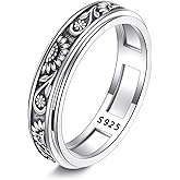 HBLICY Sunflower Fidget Ring Sterling Silver Sunflower Anxiety Spinner Mood Rings Stress Jewelry Gifts for Women