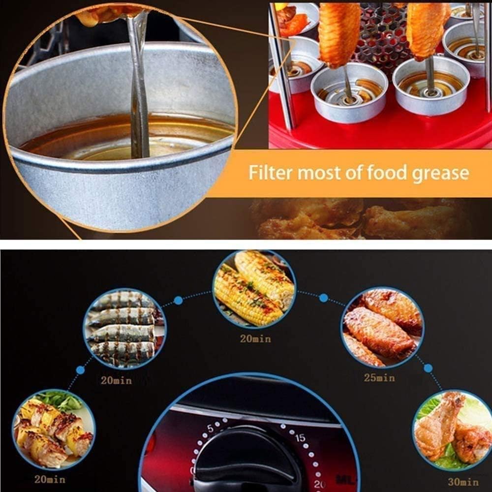 review NOLOGO 1350W Vertical Electric Grill, 360 ° Automatic Rotation Barbecue Smokeless Skewer, Built-in Oil Pan, Easy to Clean Suitable for Outdoor Travel, Family Gathering