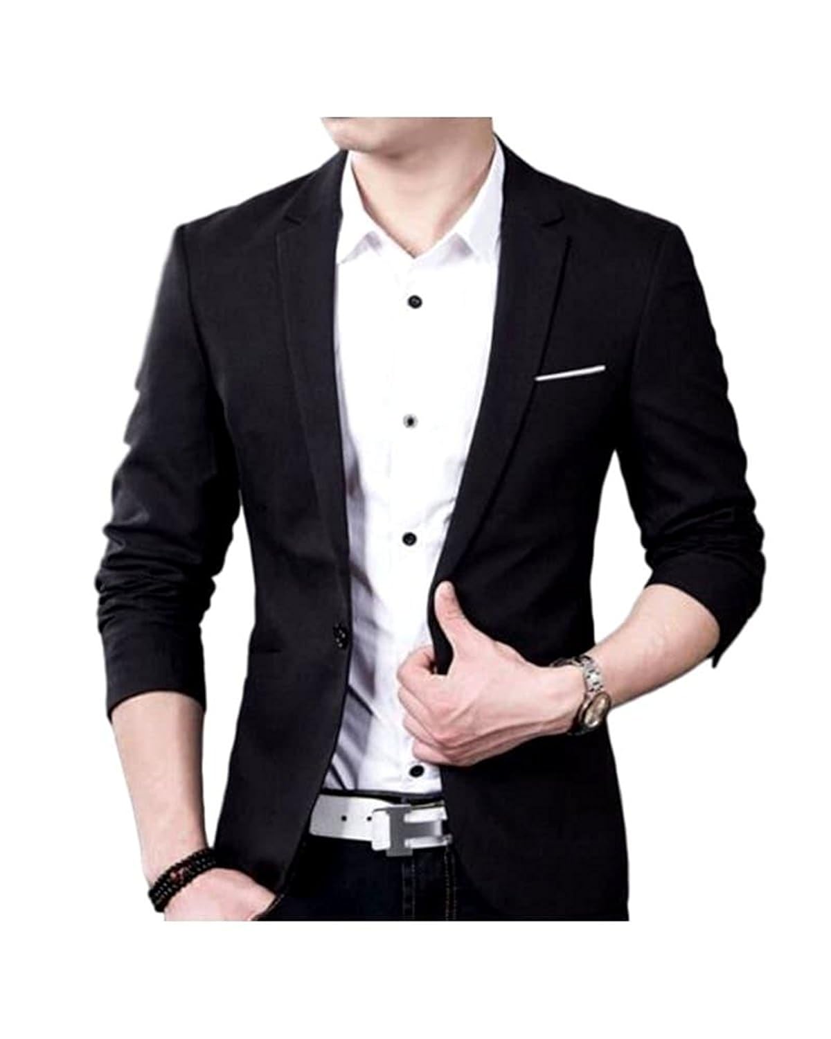 belario men's black casual cum party wear blazer