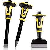INCLY 3PCS Masonry Chisel Set with Hand Guard, Stone and Rock Chisel | Heavy Duty Concrete Chisel Tools, Including 11 Inch Point &amp; Flat Chisel, 8 Inch Brick Chisels for Breaking Splitting Cutting