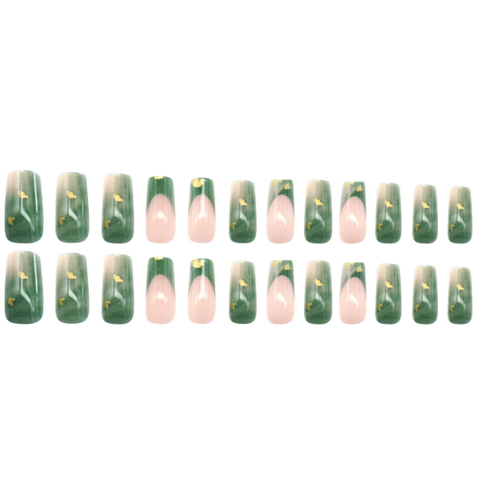 Hkanlre Medium Green Press on Nails French Fake Nails Tips Full Cover Square False Marble Nails for Women and Girls 24PCS - Image 3