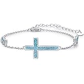 YEESIA Cross Bracelet Turqupise for Women S925 Sterling Silver Religious Jewelry Christmas Graduation Party Gifts