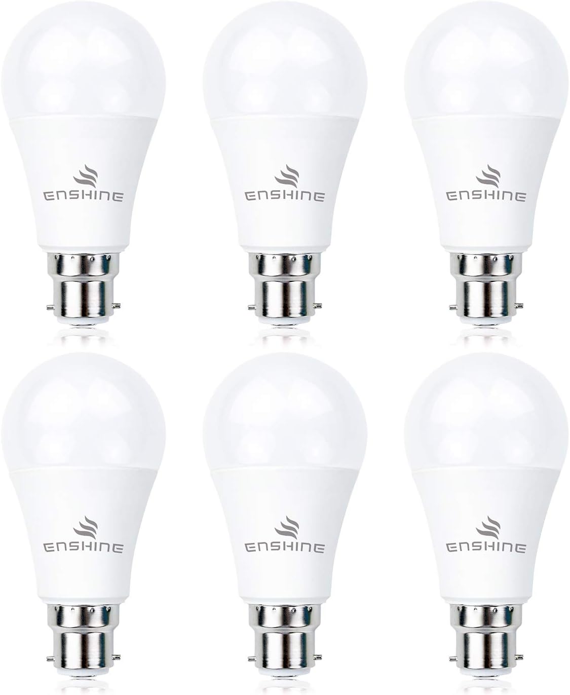 Enshine LED A60 B22 Bayonet Cap Light Bulbs, Frosted, 13W (75W Incandescent Equivalent Brightness), 1050 Lumen (Warm White, Pack of 6) [Energy Class A+]