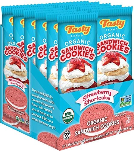 Tasty Brand Organic Single-Serving 3 Piece Cookie, Strawberry Shortcake, 16.5 Ounce