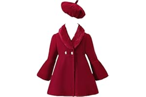 Lorilida Toddler Kids Girls Wool Blend Pea Coat Winter Trench Jacket Outwear with Beret Hat