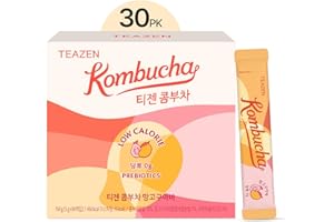 TEAZEN Mango Guava Kombucha Tea, Hydration Drink Mix, Sugar Free, Live Probiotics & Prebiotics, 30 Sticks, 5.29oz