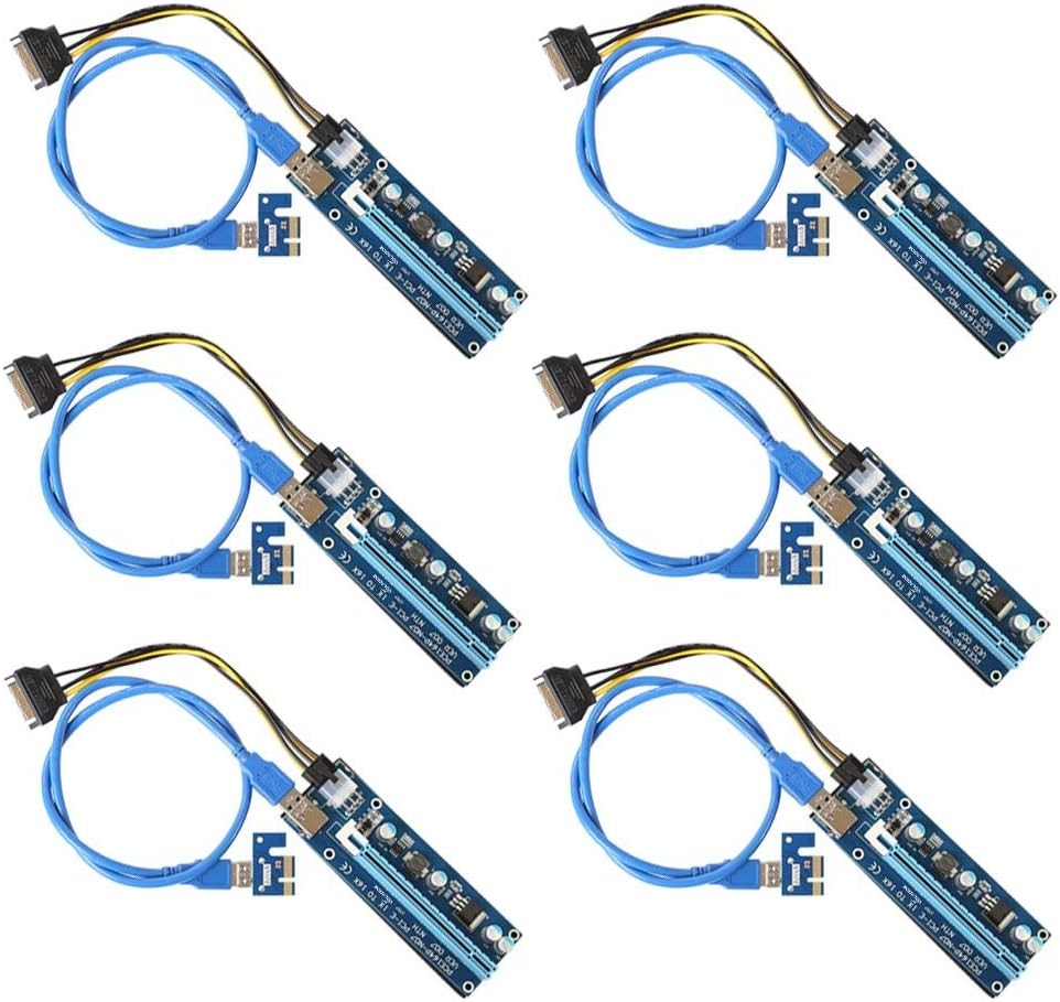 6Pack PCI-E Express VER 007 PCI 1x to 16x Powered Riser Dual Power Starter Board Adapter Card USB 3.0 Extension Cable PCI-E to SATA Power Cable-GPU Riser Adapter JIURUN