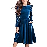 Seiciviy Girls Christmas Dress Velvet Fall Winter Party Dresses Ruffled Long Sleeve Casual with Pockets Princess Outfits