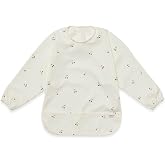 Lalo Long Sleeve Smock Bib, Machine Washable, Waterproof, 6M-2Y | Baby Long Sleeve Smock Bib, Catcher Pocket, Recycled Polyester, Machine Washable, Cherry Size 6M-2Y