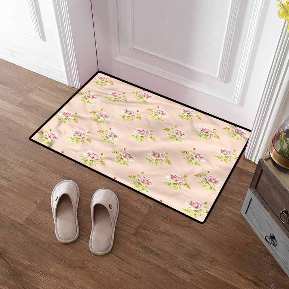 SCOCICI1588 Doormat Rose, Nostalgic Flower Wedding Theme Rubber Door Mat for