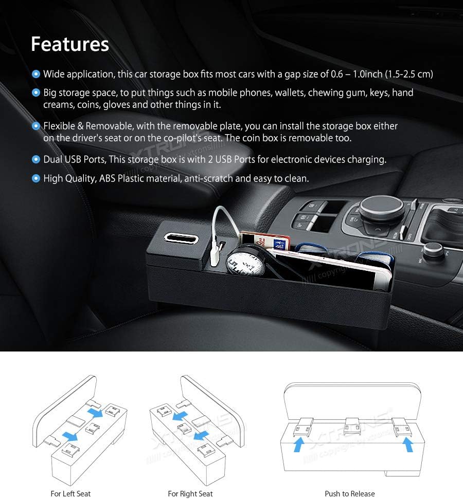 Amazon Com Xtrons Dual Usb Ports Car Seat Crevice Storage Box Cup