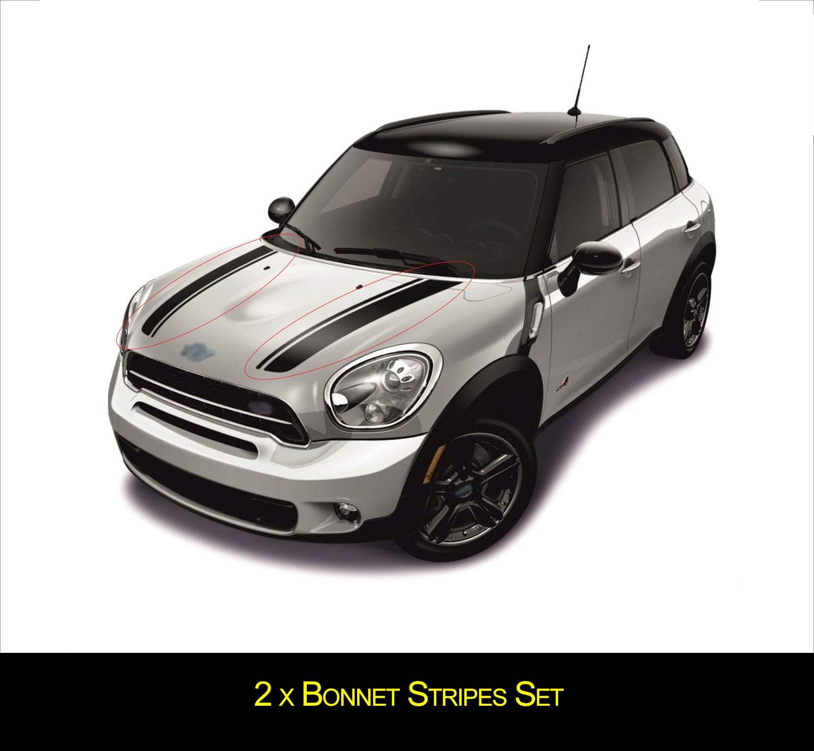 VINYX Vinyl Front Stripes Set compatible with R60 model for car Bonnet STICKERS DECALs Graphics