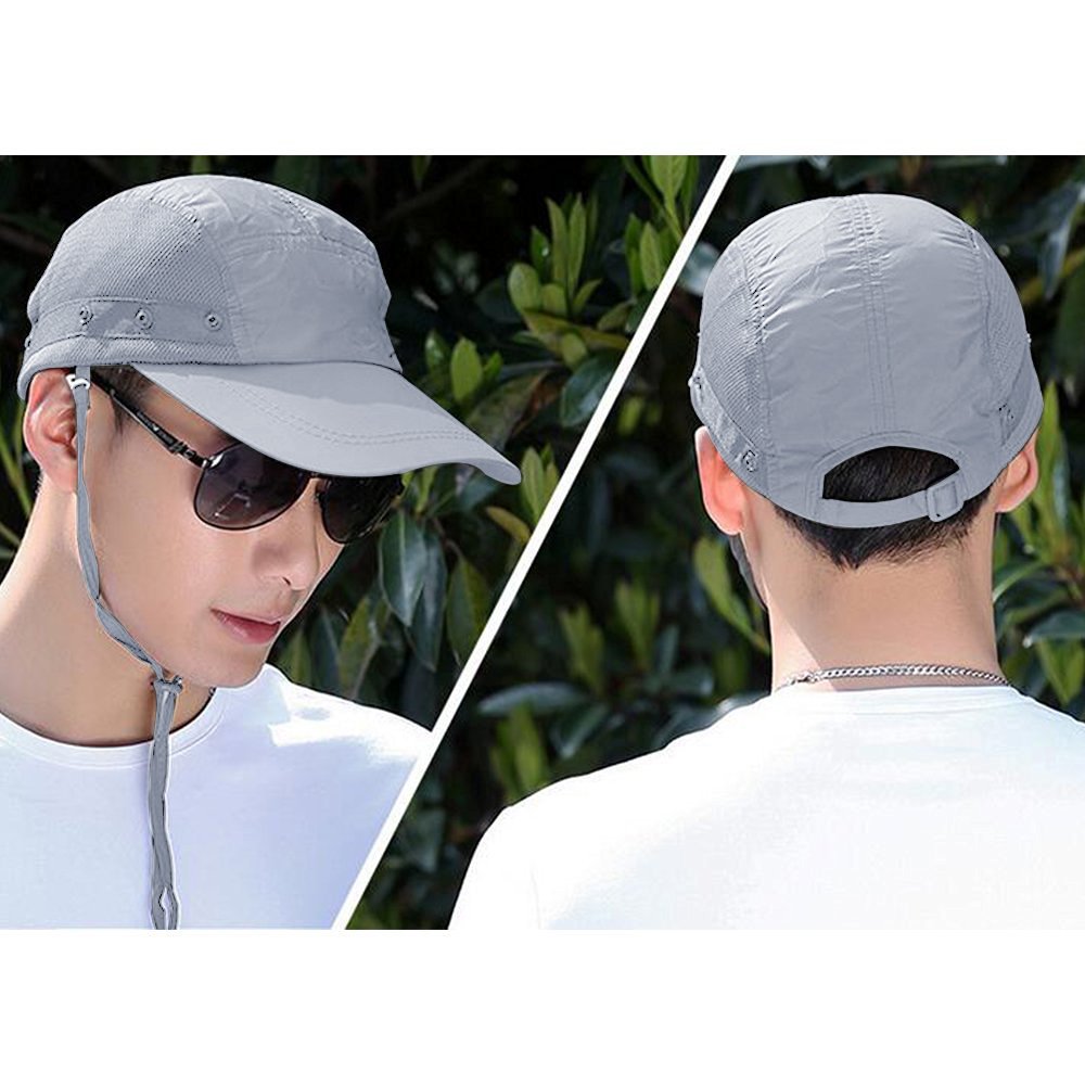 360° UV protection Sun Cap,Dolida Flap Hat Man Women Folding UPF 50+ Sun Cap Adults Removable Neck & Face Flap Cover Cap for Fishing Hiking Garden Work Outdoor Activities Grey