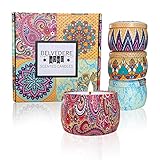 Belvedere Home Natural Scented Soy Candles, Decorative Set of 4, Relaxing Aromatherapy in Lavender, Rose, Ocean, and Orange