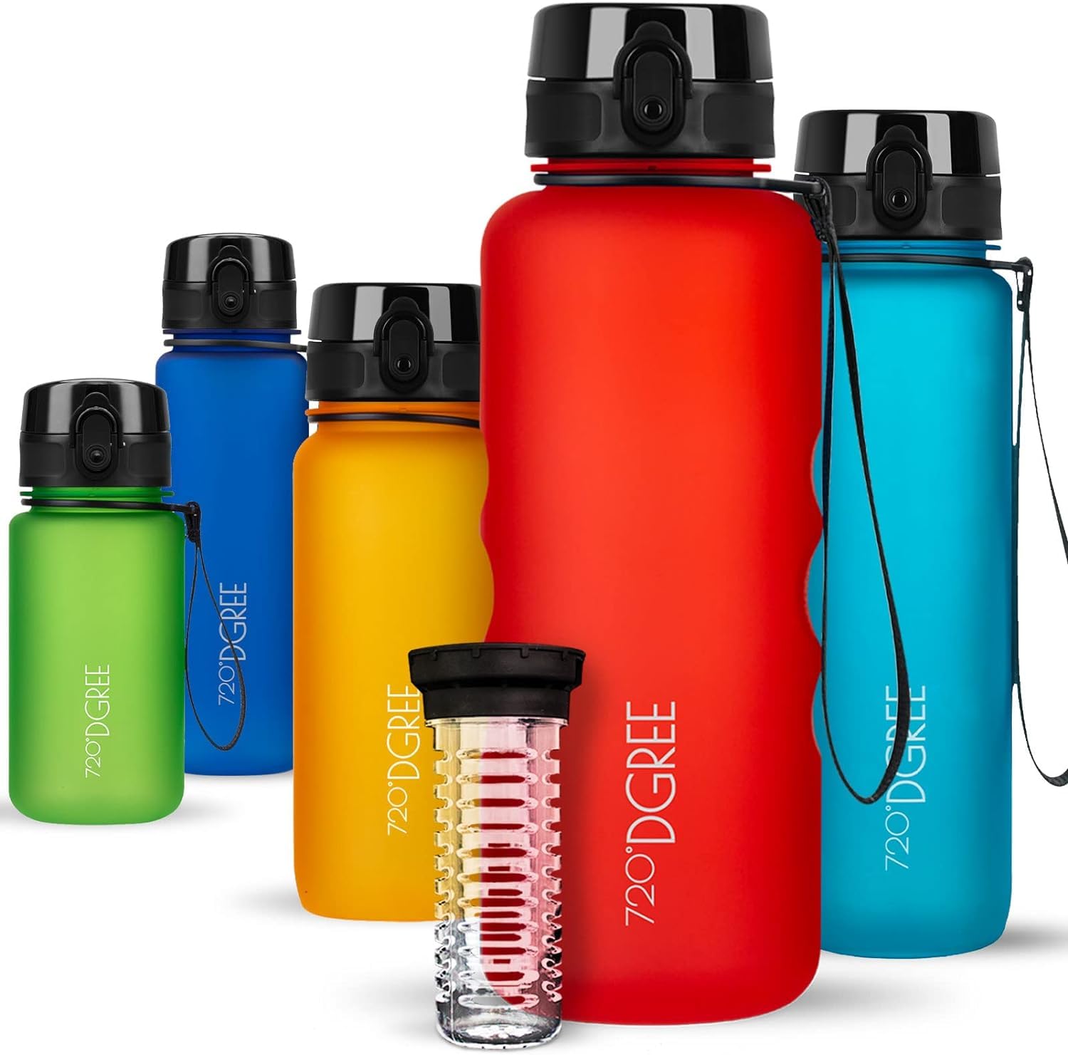 720°DGREE Water Bottle “uberBottle“ - 1.5 L softTouch +Fruit-Infuser - BPA-Free Tritan, Leakproof, Reusable Drinking Bottle - Sports Bottle for Gym, Running, Fitness, Hiking, Travel, School, Office
