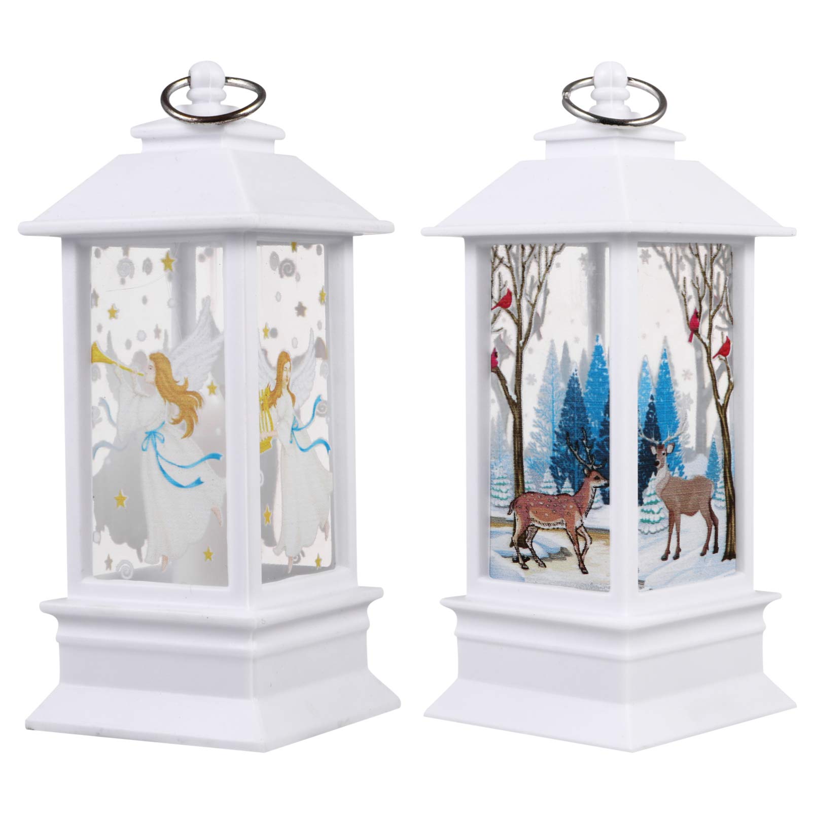 TOYANDONA 2pcs Christmas Snow Globe Lantern Elk Nativity Scenes Pattern Table Night Light Christmas Tree Hanging Decorations Ornaments For Xmas Party Favors