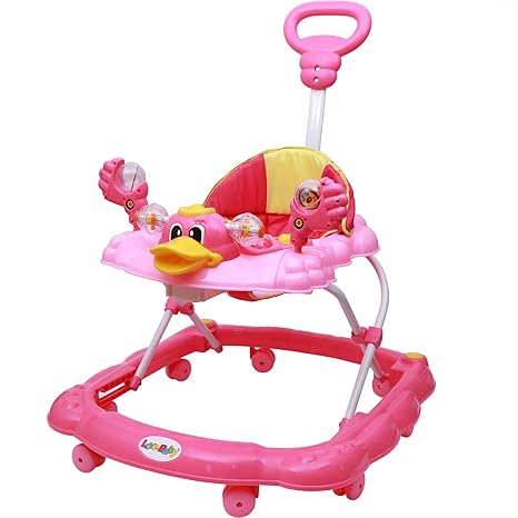Love Baby Ultra Soft Seat Baby Activity Walker with Parental Control Handle, Adjustable Height and Musical Tray and Toys (6 Months to 3 Years) (Pink)