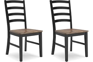 Signature Design by Ashley Wildenauer Armless Dining Chair, Set of 2, Ladderback Design, 19" W x 23.25" D x 39" H, Black & Light Brown with 2-Tone Finish