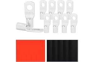 MAMFOUS 10PCS SC16-6 Tinned Copper Wire Lugs 6 AWG,Battery Cable Ends Terminal Connectors with Heat Shrink Tubing (SC16-6)