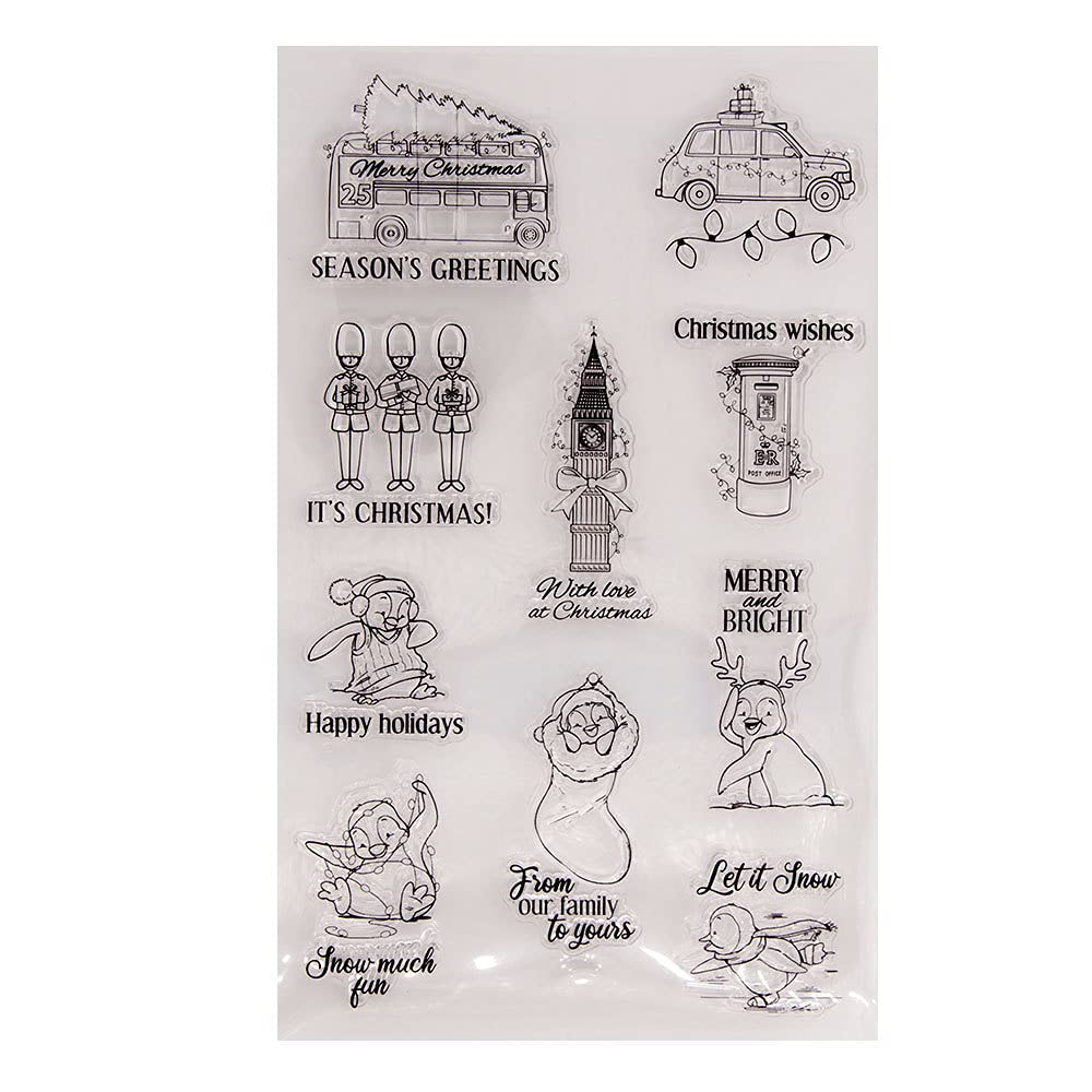 arriettycraft Christmas Wishes Season's Greetings Penguin Rubber Stamps Clear Stamps for Christmas Card Making Decoration and DIY Scrapbooking Crafts