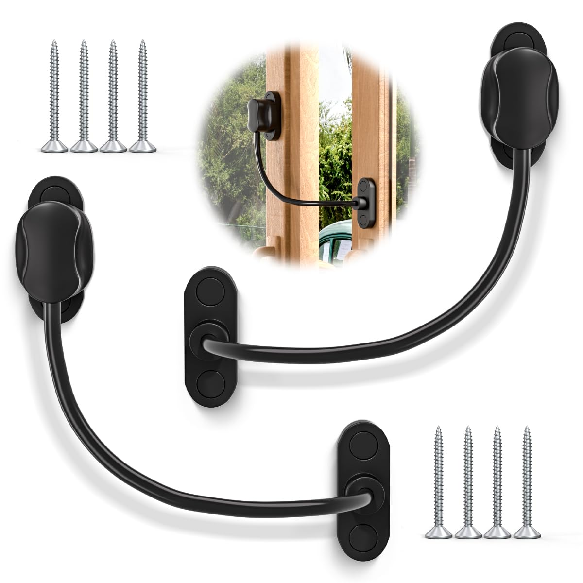 Bwintech 5 Pack Black Keyless Window Restrictor, UPVC Window Security Cable Lock Limits Open Spaces to Keep Kids Safe and Prevent Injury and Theft