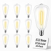 10Pack ST38 LED Outdoor String Light Replacement Bulbs, 【 E12 BASE ONLY - 12mm】Shatterproof & Weatherproof Vintage Edison, E12 Candelabra Base, 2700K Warm White, 7W Equiv. (0.6W Energy Saving)