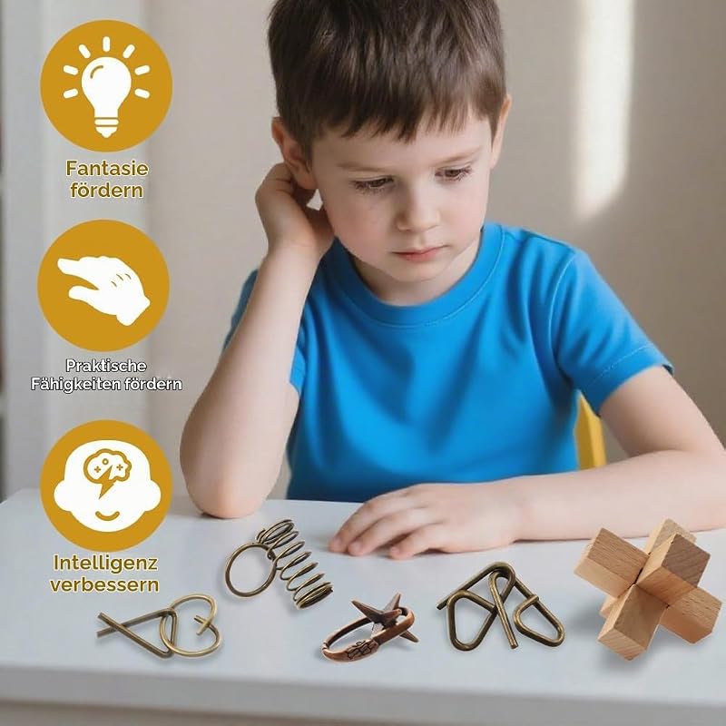 24 Stück knobelspiele für Kinder, Jugendliche und Erwachsene – Lernspielzeug aus Metall und Holz, 3D-Steckspiele für IQ und Logik mit herausfordernden Aufgaben