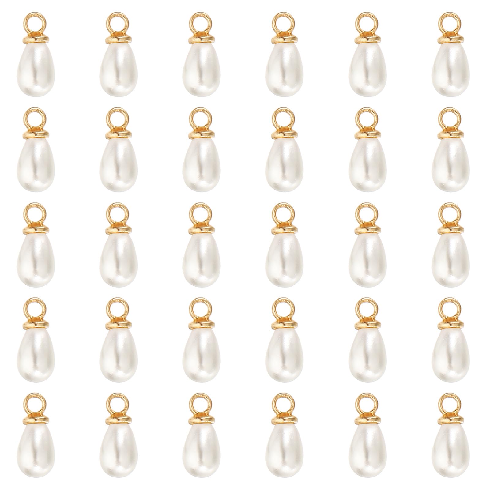 PATIKIL 12x6mm Pearl Charm, 100Pcs Pearl Beads Teardrop Faux Pearl Pendant Charm with Loop Bulk Imitation for Jewelry Making Bracelets Earrings Necklace Wedding Decorations Dress, Golden