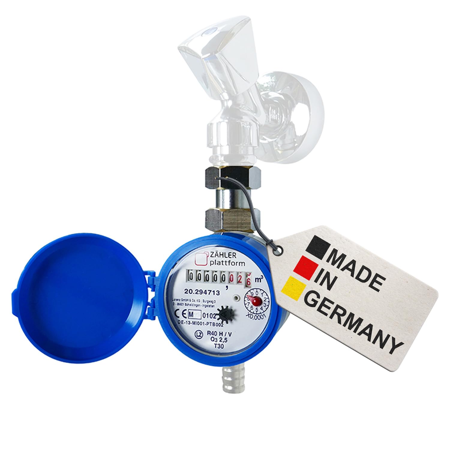 ZÄHLER plattform Tap Water Meter Set Flow QN 1.5, Cold Water, Length 80 mm, Calibration 2021 3/4 Inch Connection Garden Water Clock