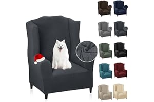 MAXIJIN Wingback Chair Covers 1-Piece Stretch Wing Chair Covers Soft Thick Wingback Armchair Slipcover Non-Slip High Back Chair Furniture Protector Washable (Wing Chair, Dark Gray)