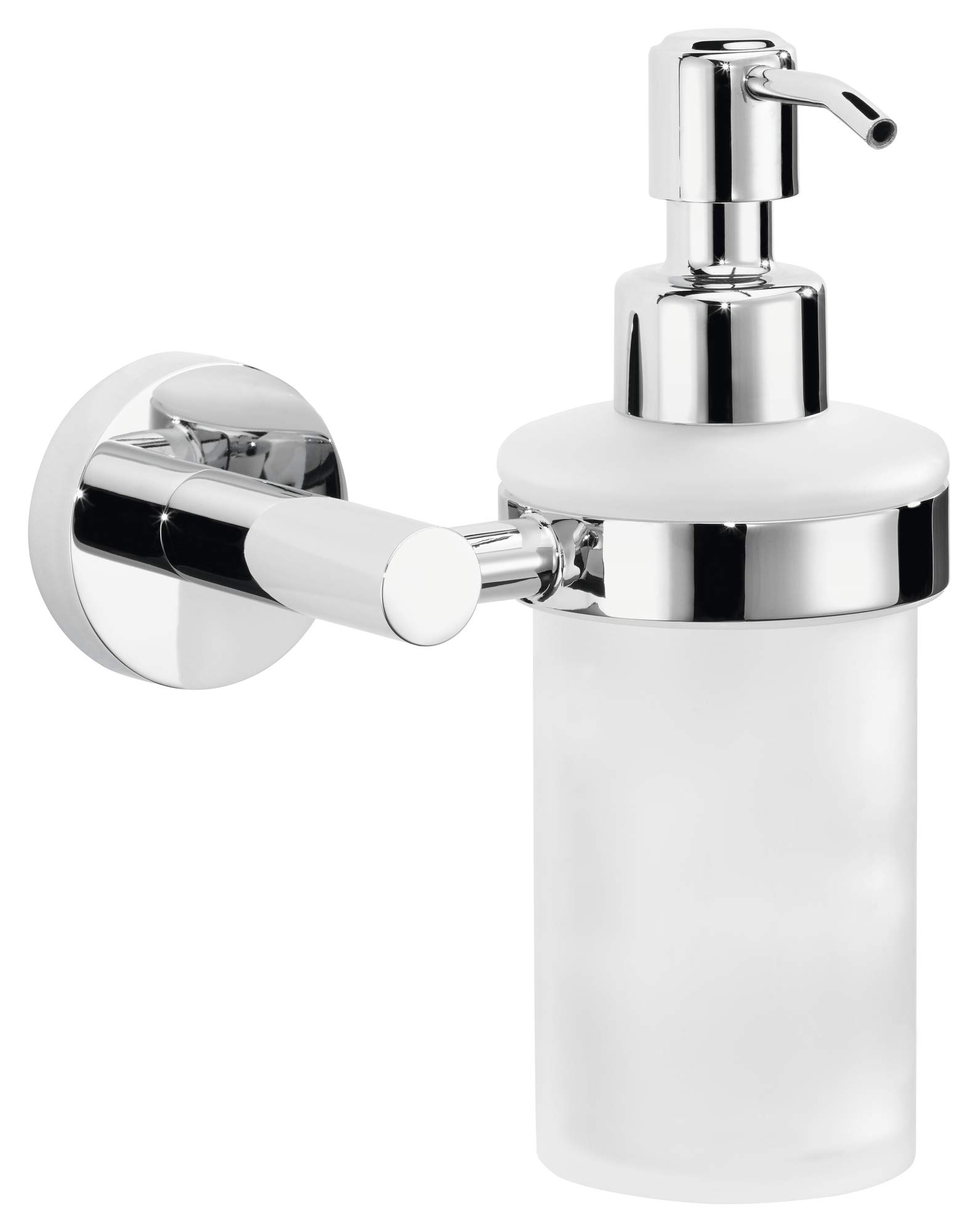 tesa EXXCELLENT Soap Dispenser 230 ml - Self-Adhesive Hand Soap Dispenser in White Frosted-Glass Design with Pull Function - Waterproof, incl. Power.Kit Adhesive Solution - 170mm x 125mm x 105mm