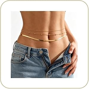 A Miaow 14K Gold plated Women Waist Chain Extender Layered Belly Chain | Water-Resistant Waist Beads, Summer Beach Body Chain