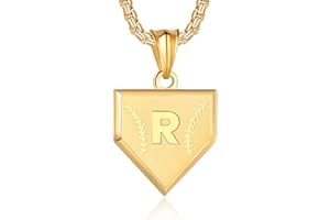 SENRAN Initial A-Z Necklace for Boys Stainless Steel Letter Shield Pendant Box Chain 22+2 inch Inspirational Baseball Home Plate Necklace Baseball Jewelry Gift for Men