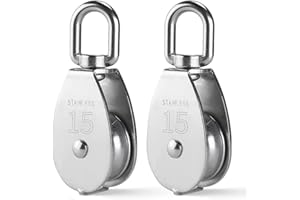 MIKMAYTOO Small Lifting Single Pulley Roller Loading 35Ibs Capacity, 304 Stainless Steel Heavy Duty Single Wheel Swivel Lifting Rope Pulley Block (M15)