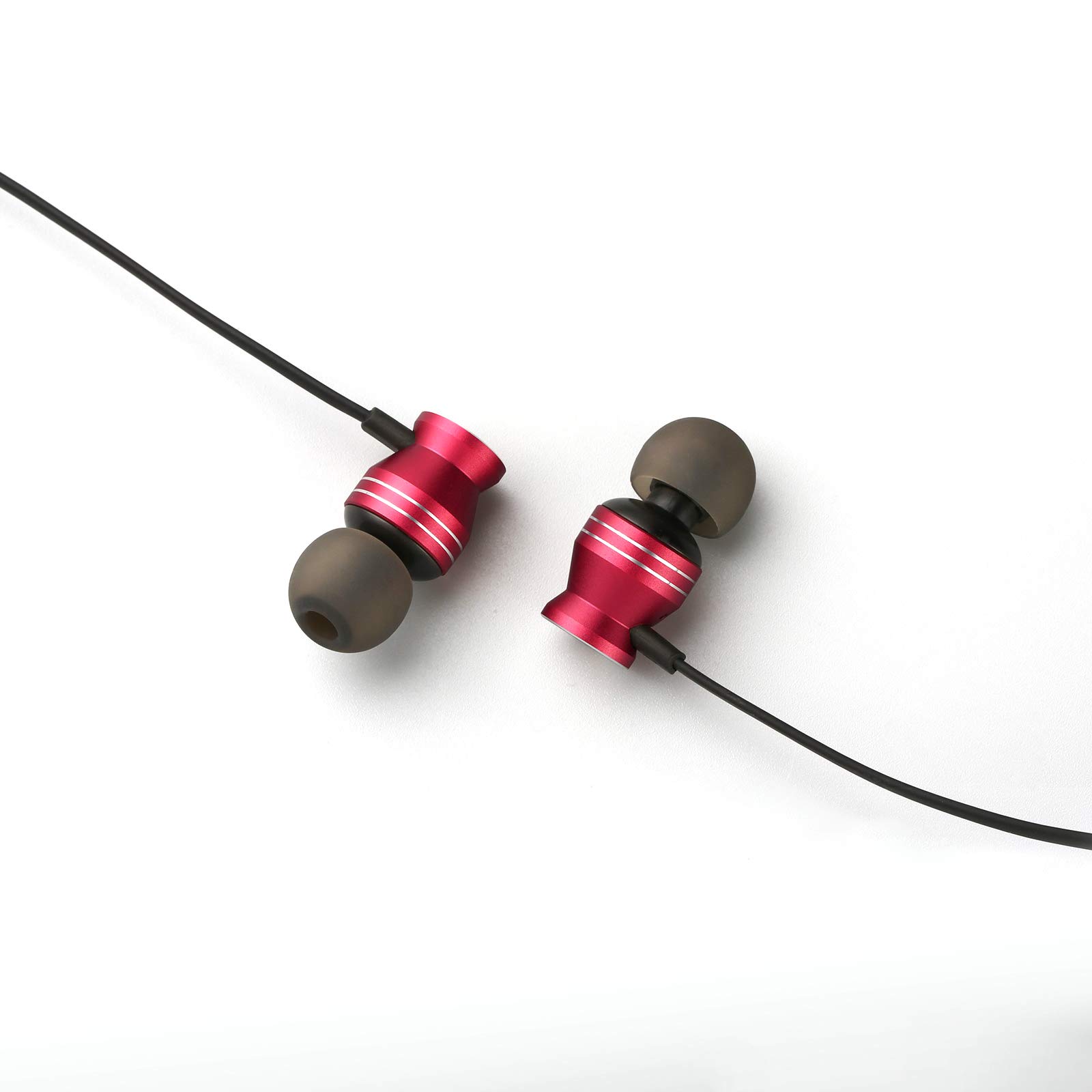 Earbuds, GGMM Heavy Deep Bass Ear Buds Wired Headphones with Microphone, Titanium Plated Driver Units Tangle Free Earphones with Carry Pouch, for Smart Devices Laptop MP3 Accessories, C300 Red