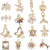 PH PandaHall 16Pcs 16 Styles 14K Gold Plated Cubic Zirconia Pendants, Brass Sea Animal Charms Star Butterfly Turle Charms for Necklace Earring Bracelet Jewelry Craft Making, 8.5~20mm